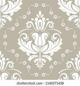 Classic seamless vector beije and white pattern. Damask orient ornament. Classic vintage background. Orient ornament for fabric, wallpaper and packaging