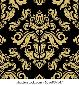 Classic seamless vector black and golden pattern. Damask orient ornament. Classic vintage background