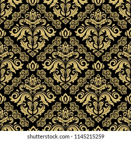 Classic seamless vector black and golden pattern. Damask orient ornament. Classic vintage background. Orient ornament for fabric, wallpaper and packaging