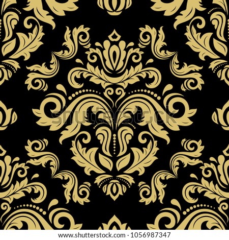 Classic seamless vector black and golden pattern. Damask orient ornament. Classic vintage background