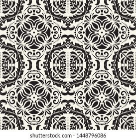Classic seamless vector black and white pattern. Damask orient black and white ornament. Classic vintage background. Orient ornament for fabric, wallpaper and packaging