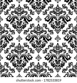 Classic seamless vector black and white pattern. Damask orient ornament. Classic vintage background. Orient ornament for fabric, wallpaper and packaging