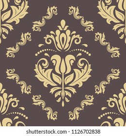 Classic seamless vector brown and golden pattern. Damask orient ornament. Classic vintage background. Orient ornament for fabric, wallpaper and packaging