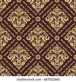 Classic seamless vector brown and golden pattern. Traditional orient ornament. Classic vintage background