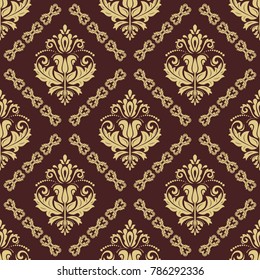 Classic seamless vector brown and golden pattern. Damask orient ornament. Classic vintage background
