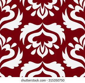 Classic Seamless Vector Damask Pattern. Simple White Elements On The Crimson Background. Good For Wallpapers And Page Filling. 