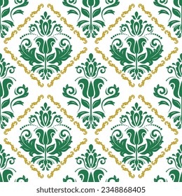 Motif classique harmonieux vectoriel vert et blanc. Bon sang, un ornement original. Arrière-plan classique vintage. Motif d'orientation pour le tissu, les papiers peints et l'emballage