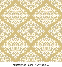 Classic seamless vector light golden and white pattern. Damask orient ornament. Classic vintage background. Orient ornament for fabric, wallpaper and packaging