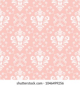 Classic seamless vector pattern. Damask orient ornament. Classic vintage light pink and white background