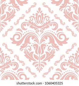 Classic seamless vector pattern. Damask orient pink and white ornament. Classic vintage background