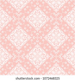 Classic seamless vector pattern. Damask orient ornament. Classic vintage pink and white background. Orient ornament for fabric, wallpaper and packaging