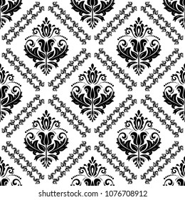Classic seamless vector pattern. Damask orient black and white ornament. Classic vintage background. Orient ornament for fabric, wallpaper and packaging
