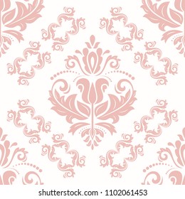 Classic seamless vector pattern. Damask orient ornament. Classic vintage background. Orient light pink ornament for fabric, wallpaper and packaging