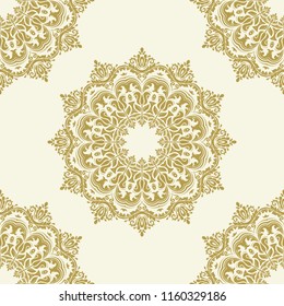 Classic seamless vector pattern. Damask orient golden ornament. Classic vintage background. Orient ornament for fabric, wallpaper and packaging