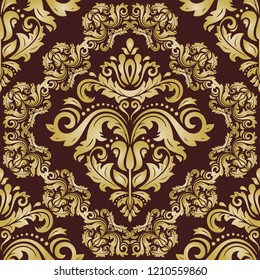 Classic seamless vector pattern. Damask orient ornament. Classic vintage background. Orient brown and golden ornament for fabric, wallpaper and packaging