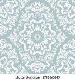 Classic seamless vector pattern. Damask orient ornament. Light blue and white classic vintage background. Orient ornament for fabric, wallpaper and packaging