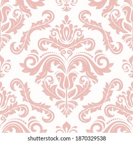 Classic seamless vector pattern. Damask orient pink ornament. Classic vintage background. Orient ornament for fabric, wallpaper and packaging