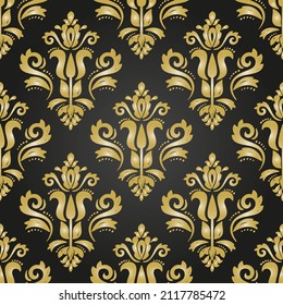 Classic seamless vector pattern. Damask orient ornament. Classic vintage black and golden background. Orient pattern for fabric, wallpapers and packaging