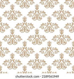 Classic seamless vector pattern. Damask orient golden and white ornament. Classic vintage background. Orient pattern for fabric, wallpapers and packaging