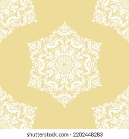 Classic seamless vector pattern. Damask orient yellow and white ornament. Classic vintage background. Orient pattern for fabric, wallpapers and packaging
