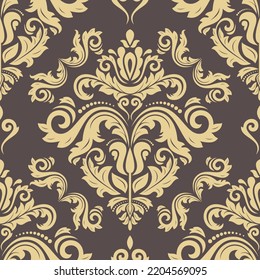 Motif vectoriel classique harmonieux. Bon sang, un ornement original. Arrière-plan classique vintage marron et doré. Motif d'orientation pour le tissu, les papiers peints et l'emballage