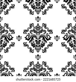 Classic seamless vector pattern. Damask black and white orient ornament. Classic vintage background. Orient pattern for fabric, wallpapers and packaging