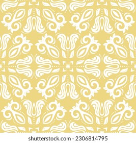 Motif vectoriel classique harmonieux. Bon sang, un ornement original. Arrière-plan classique vintage. Motif jaune et blanc orientés pour le tissu, les papiers peints et l'emballage