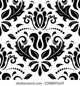 Motif vectoriel classique harmonieux. Bon sang, un ornement original. Arrière-plan noir et blanc vintage classique. Motif d'orientation pour le tissu, les papiers peints et l'emballage
