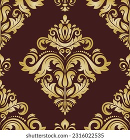Motif vectoriel classique harmonieux. Bon sang, un ornement original. Arrière-plan marron classique et vintage doré. Motif d'orientation pour le tissu, les papiers peints et l'emballage