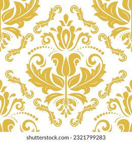 Motif vectoriel classique harmonieux. Bon sang, un ornement original. Arrière-plan doré et blanc vintage classique. Motif d'orientation pour le tissu, les papiers peints et l'emballage