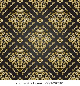 Motif vectoriel classique harmonieux. Bon sang, un ornement original. Arrière-plan noir et doré vintage classique. Motif d'orientation pour le tissu, les papiers peints et l'emballage