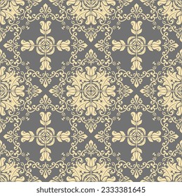 Motif vectoriel classique harmonieux. Bon sang, un ornement original. Arrière-plan gris classique et vintage doré. Motif d'orientation pour le tissu, les papiers peints et l'emballage