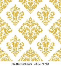 Motif vectoriel classique harmonieux. Bon sang, un ornement original. Arrière-plan doré et blanc vintage classique. Motif d'orientation pour le tissu, les papiers peints et l'emballage