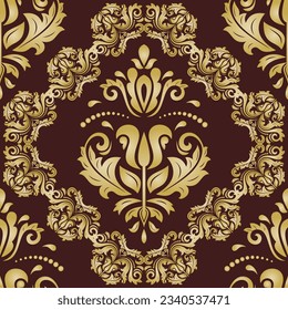 Motif vectoriel classique harmonieux. Bon sang, un ornement original. Arrière-plan classique vintage. Motif oriental marron et doré pour le tissu, les papiers peints et l'emballage