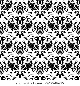 Motif vectoriel classique harmonieux. Bon sang, un ornement original. Arrière-plan noir et blanc vintage classique. Motif d'orientation pour le tissu, les papiers peints et l'emballage