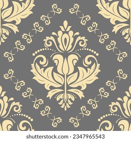 Motif vectoriel classique harmonieux. Bon sang, un ornement original. Arrière-plan classique vintage. Orienter le motif gris et doré pour le tissu, les papiers peints et l'emballage