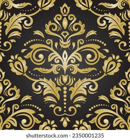 Motif vectoriel classique harmonieux. Bon sang, un ornement original. Arrière-plan noir et doré classique vintage. Motif d'orientation pour le tissu, les papiers peints et l'emballage