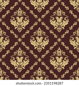 Motif vectoriel classique harmonieux. Bon sang, un ornement original. Arrière-plan classique vintage marron et doré. Motif d'orientation pour le tissu, les papiers peints et l'emballage