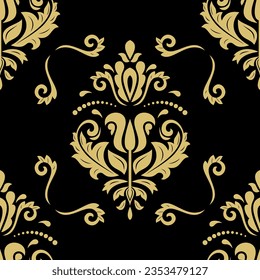 Motif vectoriel classique harmonieux. Bon sang, un ornement original. Arrière-plan classique vintage. Orienter le motif noir et doré pour le tissu, les papiers peints et l'emballage