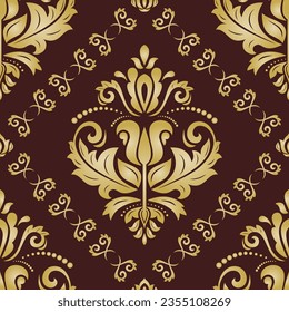 Motif vectoriel classique harmonieux. Bon sang, un ornement original. Arrière-plan classique vintage marron et doré. Motif d'orientation pour le tissu, les papiers peints et l'emballage
