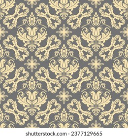 Classic seamless vector pattern. Damask orient ornament. Classic vintage gray and golden background. Orient pattern for fabric, wallpapers and packaging