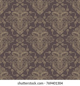Classic seamless vector pattern. Damask orient brown and golden ornament. Classic vintage background