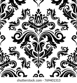 Classic seamless vector pattern. Damask orient black and white ornament. Classic vintage background