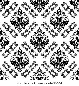 Classic seamless vector pattern. Damask orient ornament. Classic vintage black and white background