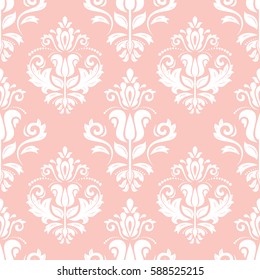 Classic seamless vector pink and white pattern. Traditional orient ornament. Classic vintage background