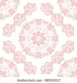 Classic seamless vector pink and white pattern. Traditional orient ornament. Classic vintage background