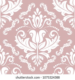 Classic seamless vector purple and white pattern. Damask orient ornament. Classic vintage background. Orient ornament for fabric, wallpaper and packaging