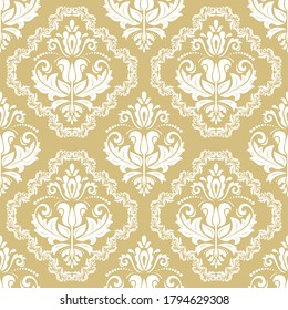 Classic seamless vector yellow and white pattern. Damask orient ornament. Classic vintage background. Orient ornament for fabric, wallpaper and packaging