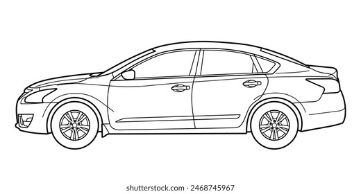 classic sedan car. Different five view shot - front, rear, side and 3d. Outline doodle vector illustration	