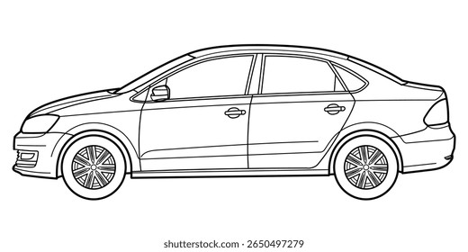 classic sedan car. Different five view shot - front, rear, side and 3d. Outline full hand drawn doodle vector illustration